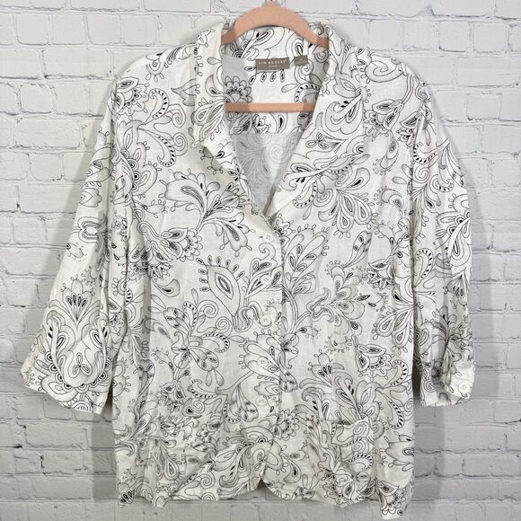 Kim Rogers Tops - Cottage Blouse Women Plus 2X Floral Linen Vacation Resort Gauze Jacket Barn Top